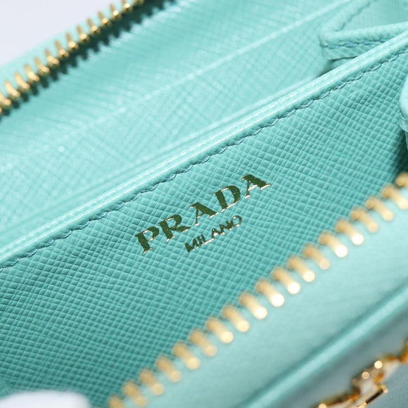 PRADA Coin Purse Saffiano leather Gold Emerald Green Auth 214528V
