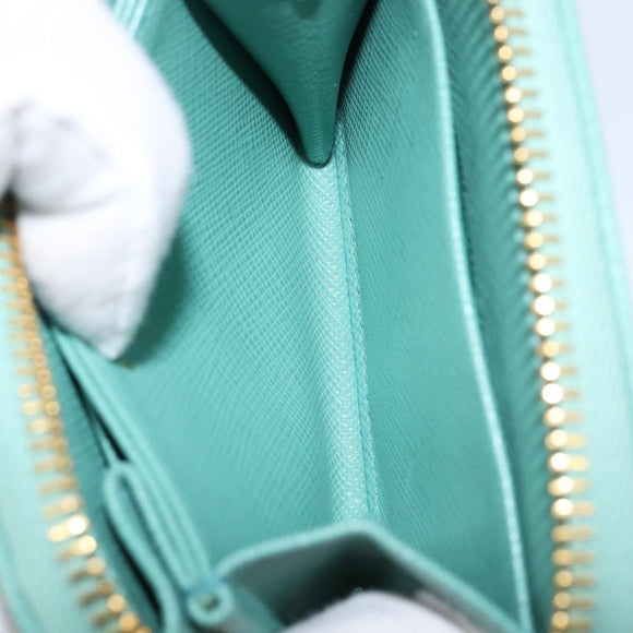 PRADA Coin Purse Saffiano leather Gold Emerald Green Auth 214528V