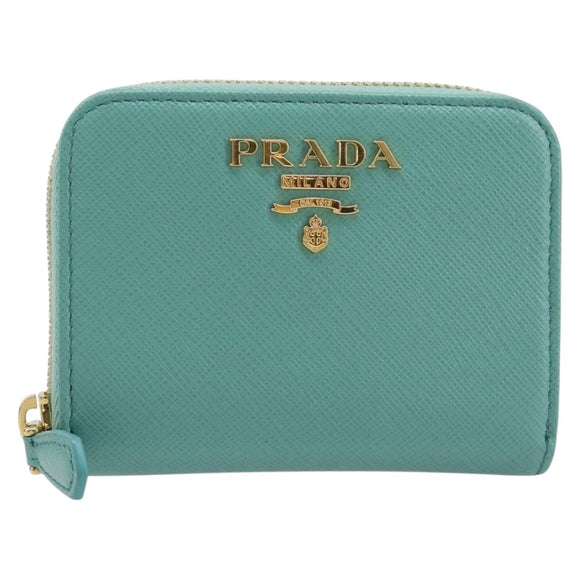 PRADA Coin Purse Saffiano leather Gold Emerald Green Auth 214528V