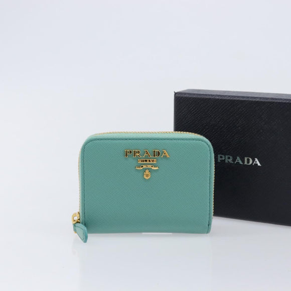 PRADA Coin Purse Saffiano leather Gold Emerald Green Auth 214528V