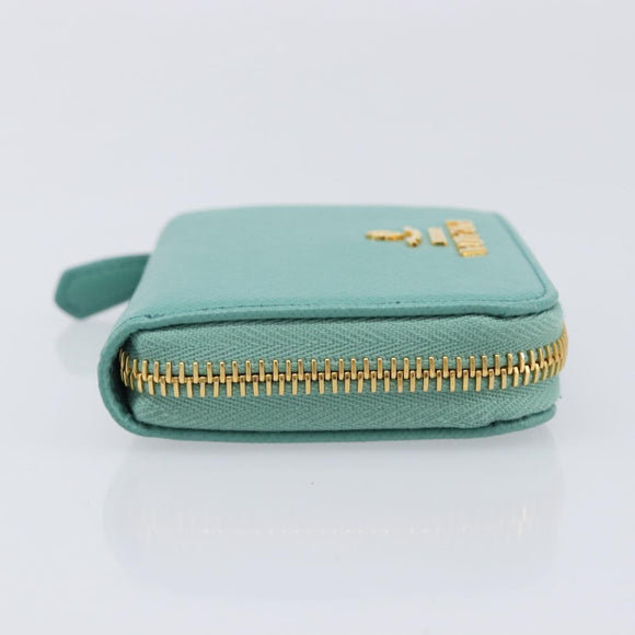 PRADA Coin Purse Saffiano leather Gold Emerald Green Auth 214528V