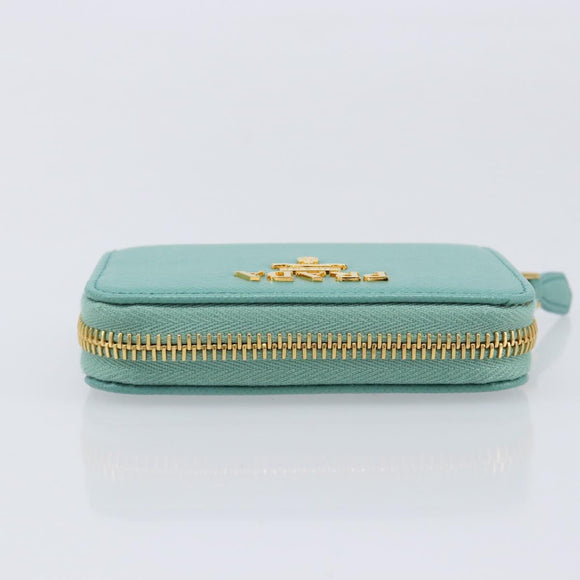 PRADA Coin Purse Saffiano leather Gold Emerald Green Auth 214528V