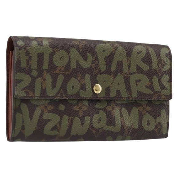 LOUIS VUITTON Monogram Graffiti Portefeiulle Sarah Khaki M92188 LV Auth 214529V