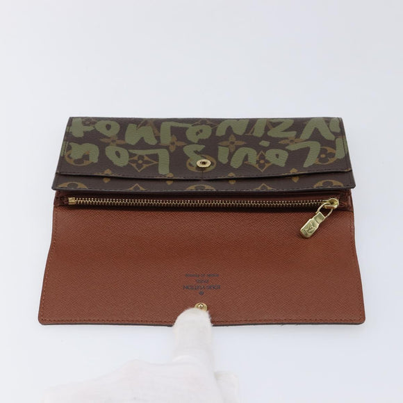 LOUIS VUITTON Monogram Graffiti Portefeiulle Sarah Khaki M92188 LV Auth 214529V