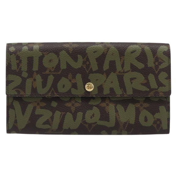 LOUIS VUITTON Monogram Graffiti Portefeiulle Sarah Khaki M92188 LV Auth 214529V