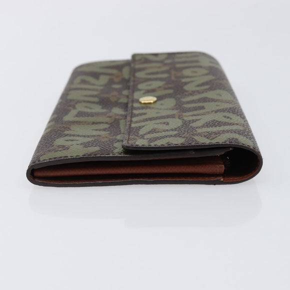 LOUIS VUITTON Monogram Graffiti Portefeiulle Sarah Khaki M92188 LV Auth 214529V