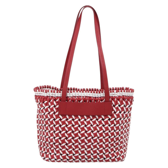 Miu Miu Tote Bag Leather Red Silver Auth 214653V