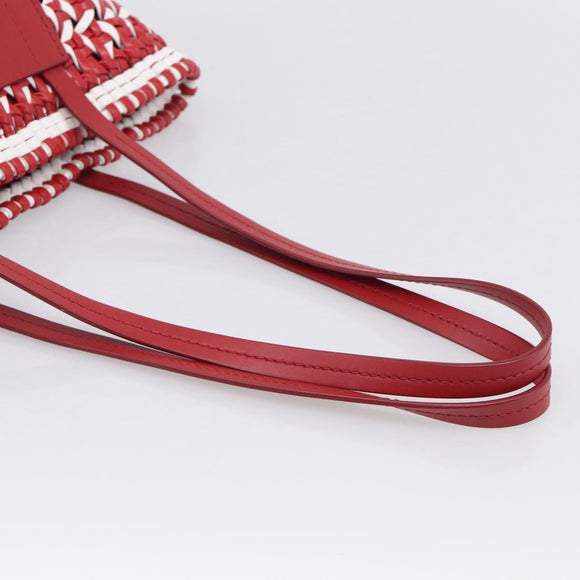 Miu Miu Tote Bag Leather Red Silver Auth 214653V