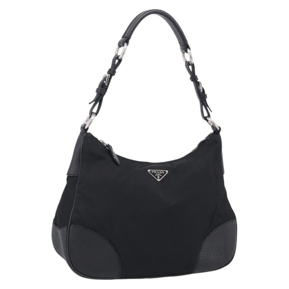 PRADA Shoulder Bag Nylon Black Silver Auth 214656V