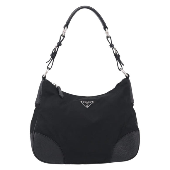 PRADA Shoulder Bag Nylon Black Silver Auth 214656V
