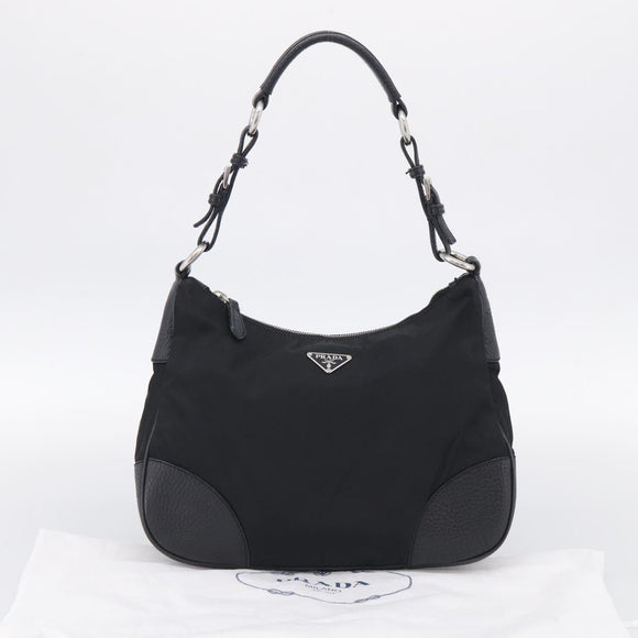 PRADA Shoulder Bag Nylon Black Silver Auth 214656V