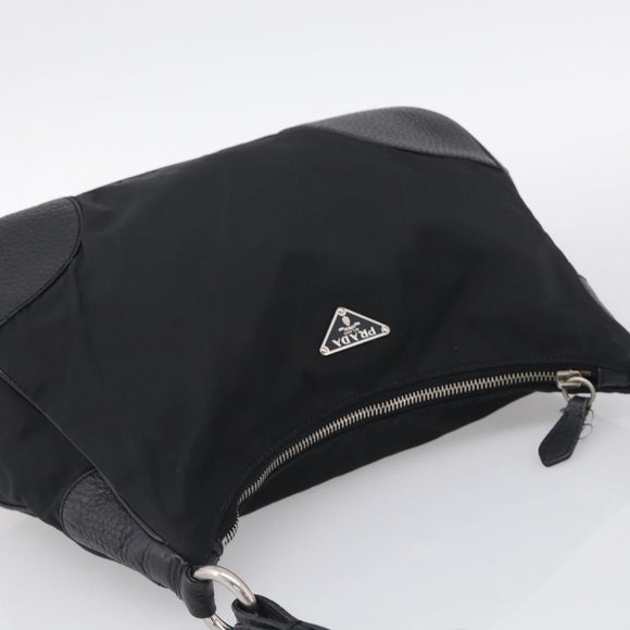 PRADA Shoulder Bag Nylon Black Silver Auth 214656V