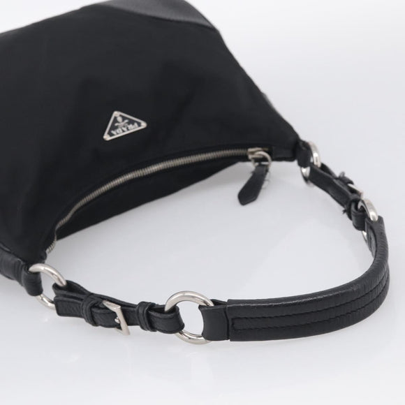 PRADA Shoulder Bag Nylon Black Silver Auth 214656V