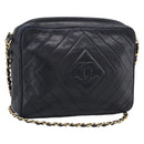 CHANEL Chain Shoulder Bag Lamb Skin Black Gold CC Auth 214657V-1