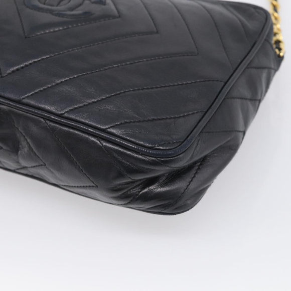 CHANEL Chain Shoulder Bag Lamb Skin Black Gold CC Auth 214657V
