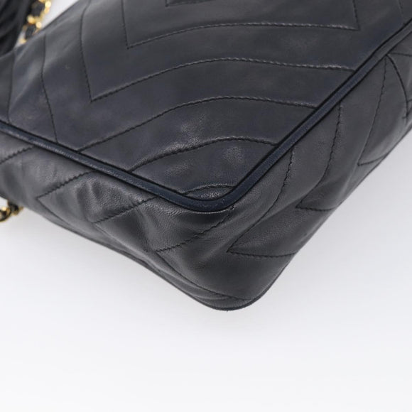 CHANEL Chain Shoulder Bag Lamb Skin Black Gold CC Auth 214657V