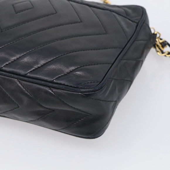 CHANEL Chain Shoulder Bag Lamb Skin Black Gold CC Auth 214657V