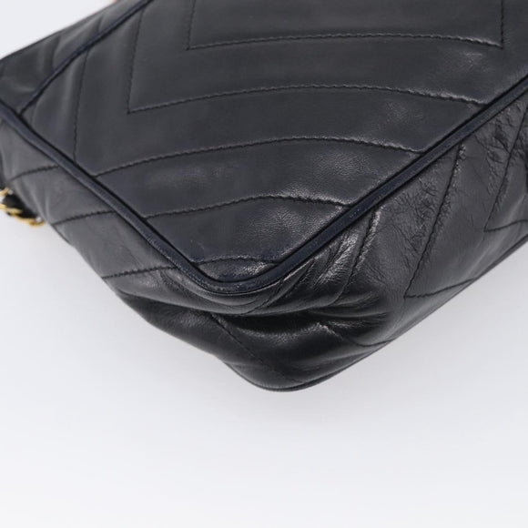 CHANEL Chain Shoulder Bag Lamb Skin Black Gold CC Auth 214657V
