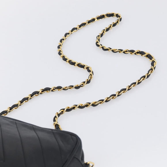 CHANEL Chain Shoulder Bag Lamb Skin Black Gold CC Auth 214657V