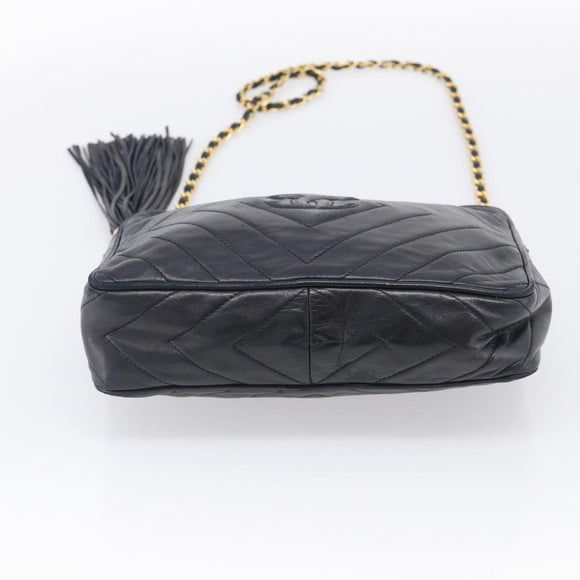 CHANEL Chain Shoulder Bag Lamb Skin Black Gold CC Auth 214657V
