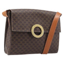 CELINE Macadam Canvas Circle Shoulder Bag PVC Leather Brown Gold Auth 214660A-1