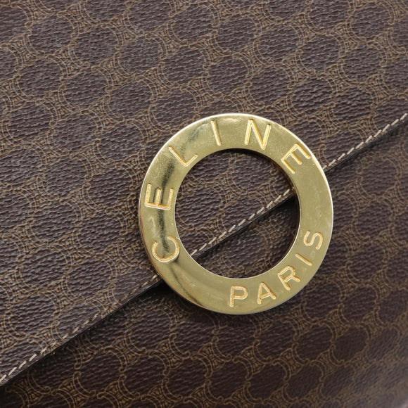 CELINE Macadam Canvas Circle Shoulder Bag PVC Leather Brown Gold Auth 214660A