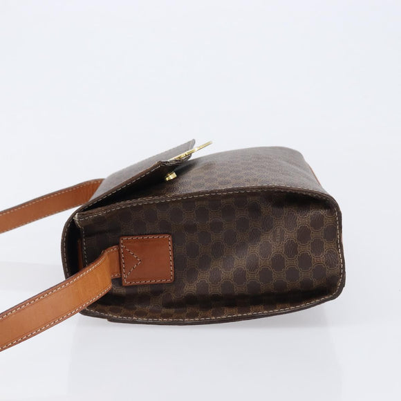 CELINE Macadam Canvas Circle Shoulder Bag PVC Leather Brown Gold Auth 214660A