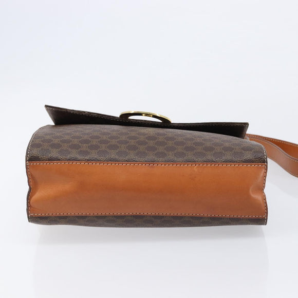 CELINE Macadam Canvas Circle Shoulder Bag PVC Leather Brown Gold Auth 214660A