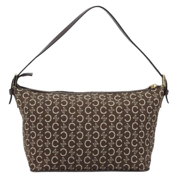 CELINE C Macadam Canvas Shoulder Bag Brown Gold Auth 214671A