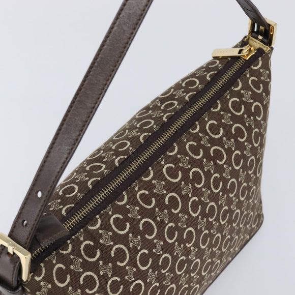 CELINE C Macadam Canvas Shoulder Bag Brown Gold Auth 214671A