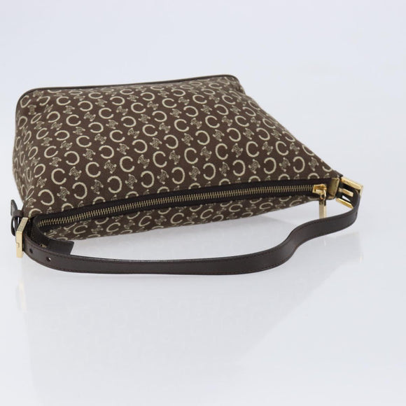CELINE C Macadam Canvas Shoulder Bag Brown Gold Auth 214671A