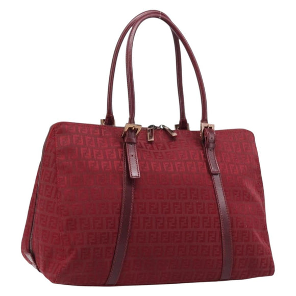 FENDI Zucchino Canvas Hand Bag Red Gold Auth 214677V