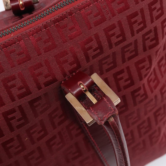FENDI Zucchino Canvas Hand Bag Red Gold Auth 214677V