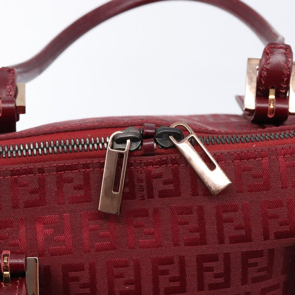 FENDI Zucchino Canvas Hand Bag Red Gold Auth 214677V