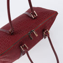 FENDI Zucchino Canvas Hand Bag Red Gold Auth 214677V-6