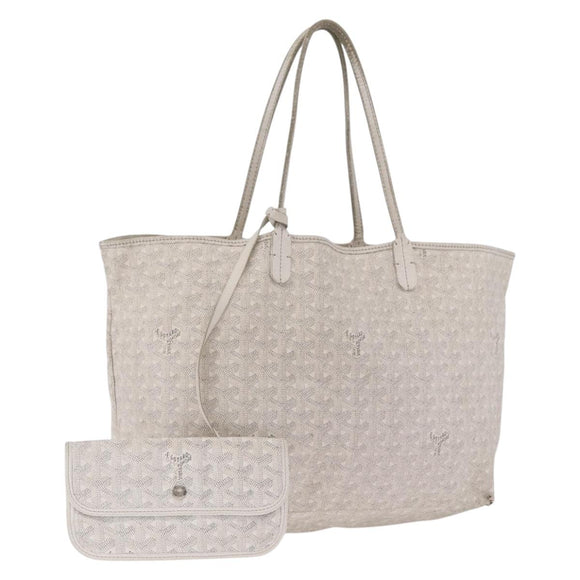 Goyard Herringbone Saint Louis PM Tote Bag PVC White Silver Auth 214681