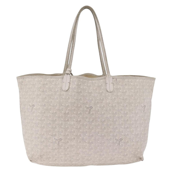 Goyard Herringbone Saint Louis PM Tote Bag PVC White Silver Auth 214681