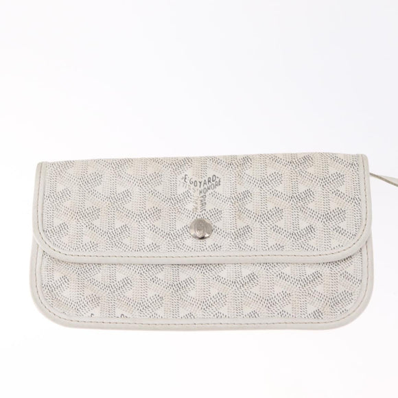 Goyard Herringbone Saint Louis PM Tote Bag PVC White Silver Auth 214681