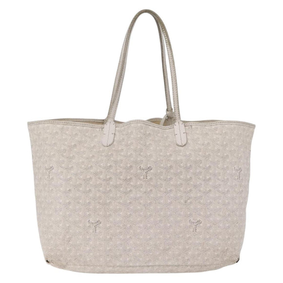 Goyard Herringbone Saint Louis PM Tote Bag PVC White Silver Auth 214681