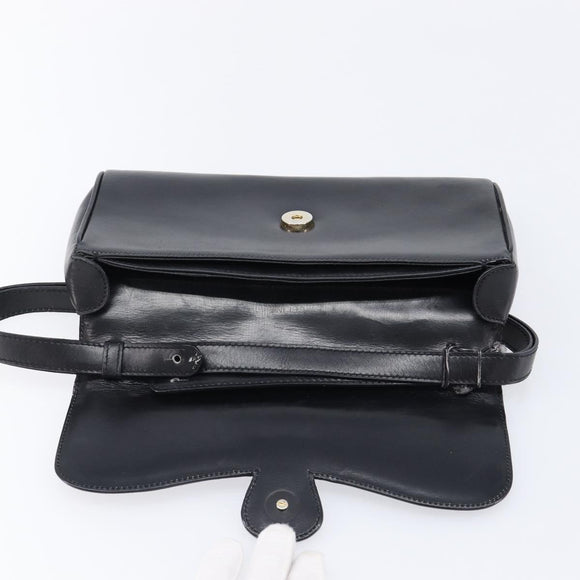 CELINE Shoulder Bag Leather Black Gold Auth 214682