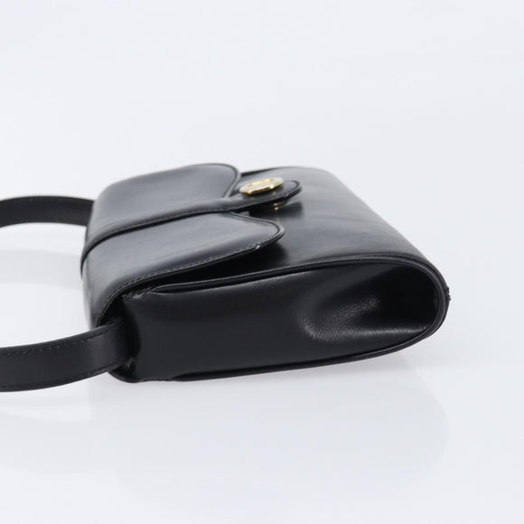 CELINE Shoulder Bag Leather Black Gold Auth 214682