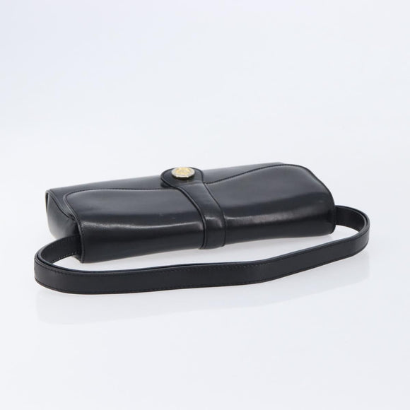 CELINE Shoulder Bag Leather Black Gold Auth 214682