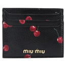 Miu Miu Madras Card Case Leather Black Gold Auth 214698V-2
