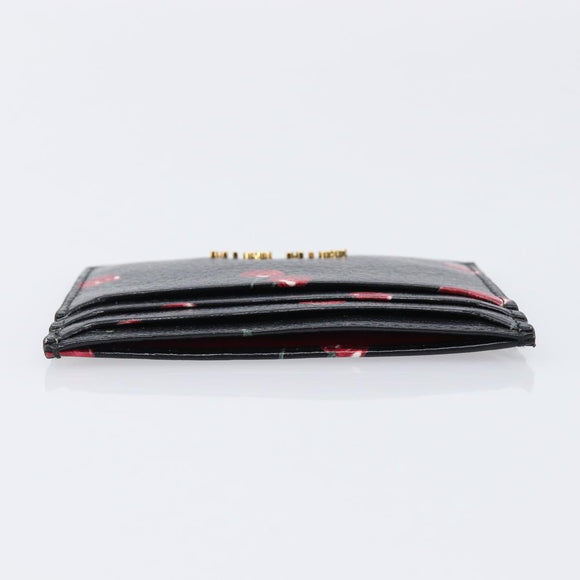 Miu Miu Madras Card Case Leather Black Gold Auth 214698V