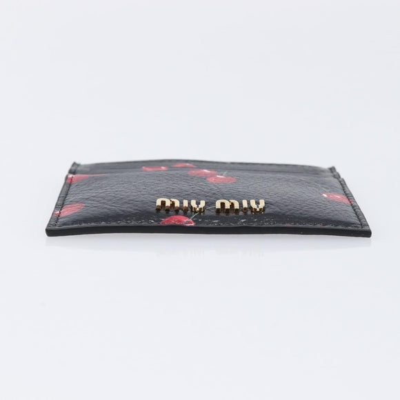 Miu Miu Madras Card Case Leather Black Gold Auth 214698V