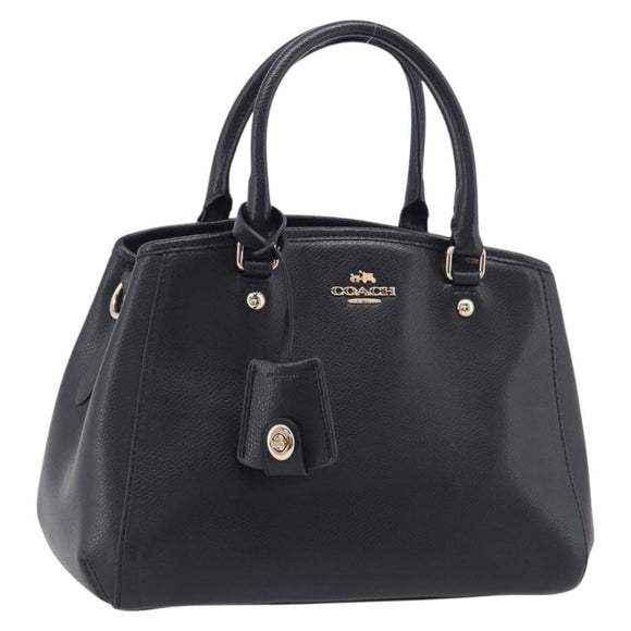 Coach Hand Bag Leather Black Gold Auth 214729A