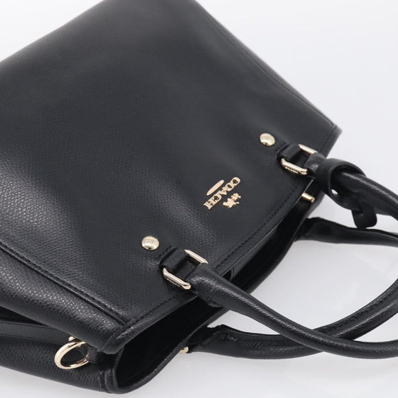 Coach Hand Bag Leather Black Gold Auth 214729A