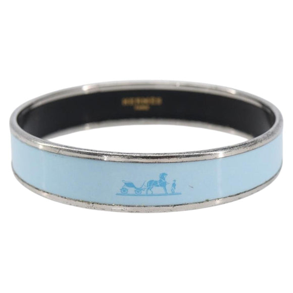 HERMES Emaille PM Bracelet Metal Light Blue Silver Auth 214750