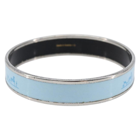 HERMES Emaille PM Bracelet Metal Light Blue Silver Auth 214750