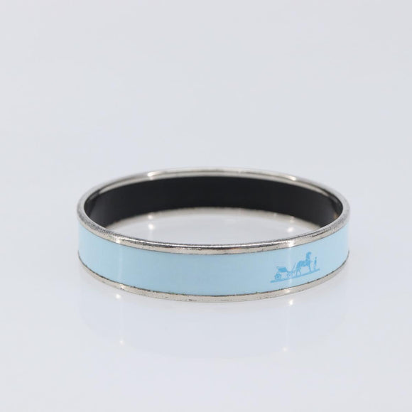 HERMES Emaille PM Bracelet Metal Light Blue Silver Auth 214750